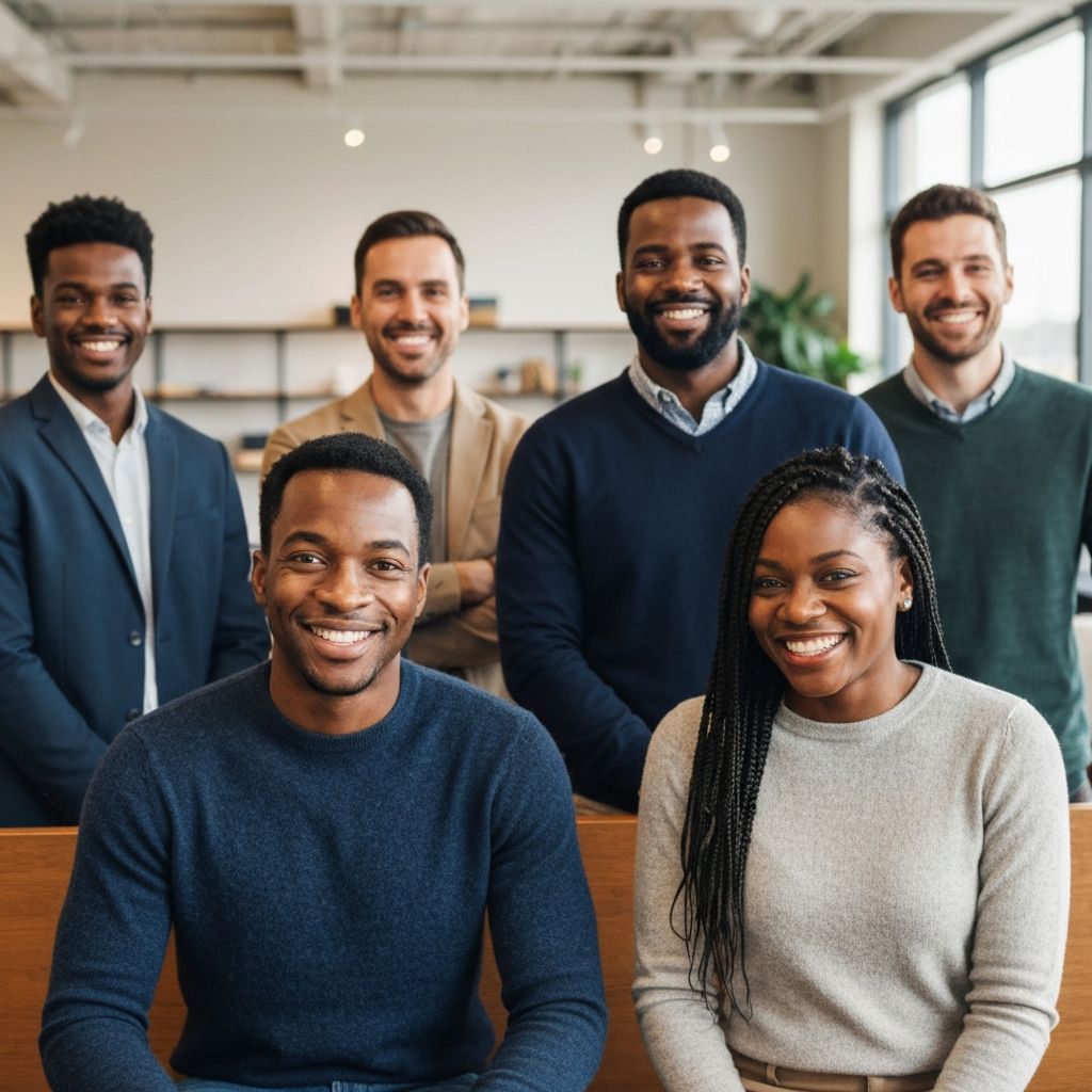 Happy diverse team